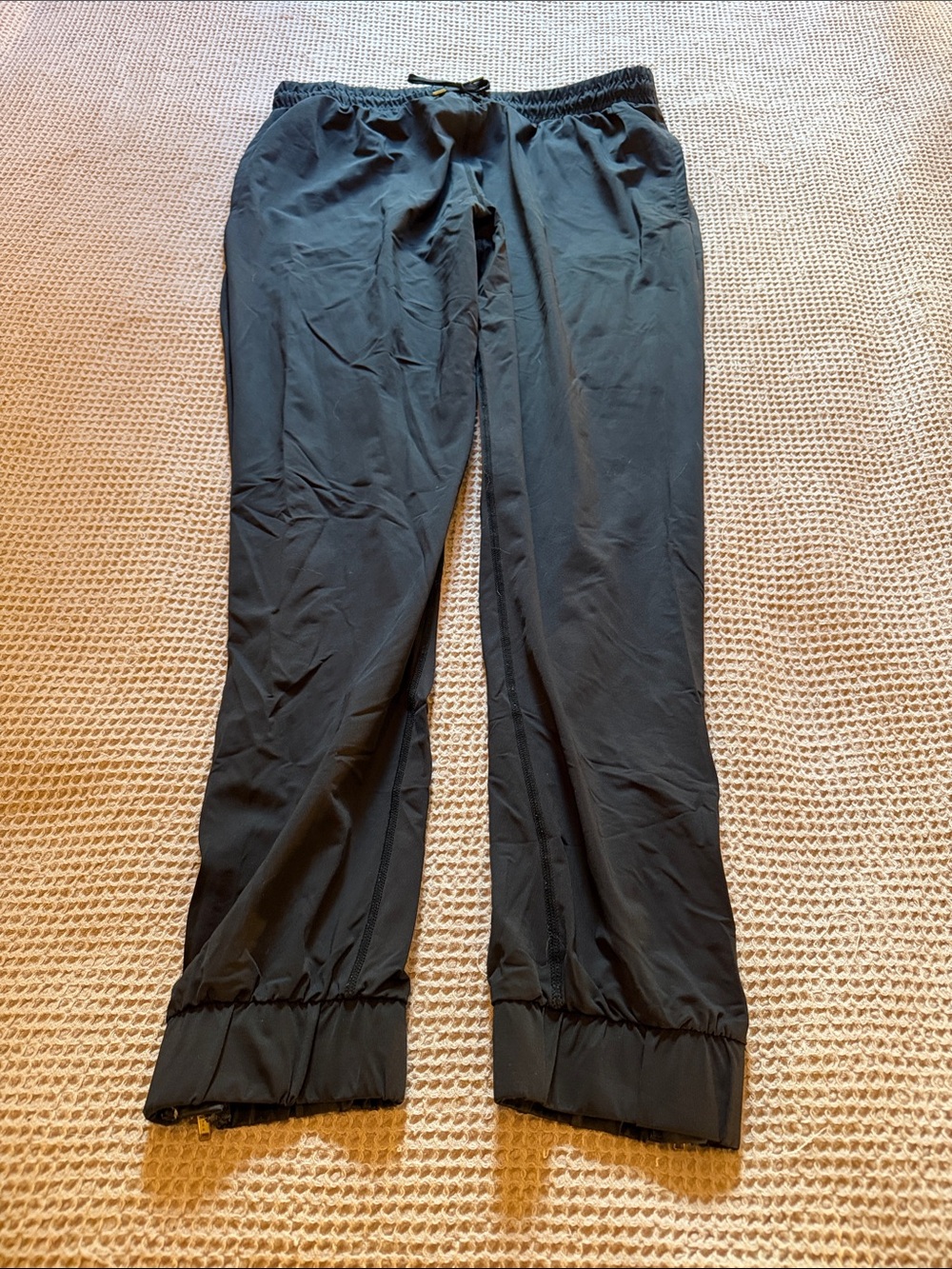Women’s Black Elastic-Waist Track Pants with Drawstring